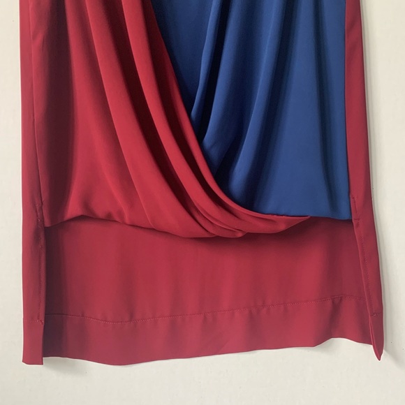 BCBGMaxAzria Surplice Drape Top Red Blue  XXS - Picture 7 of 8